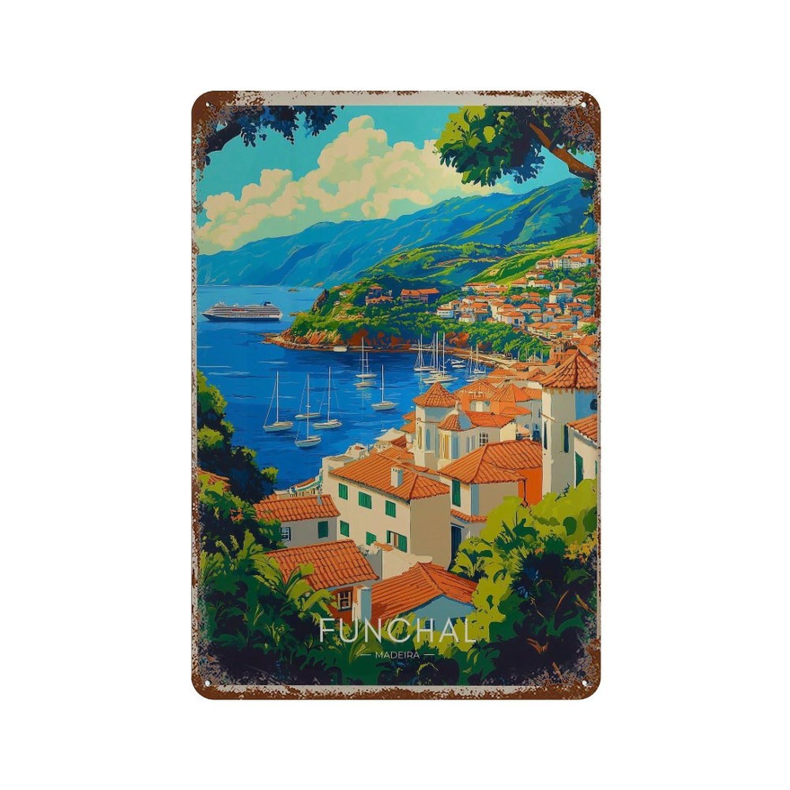 xiaoxiaoshen Funchal Portugal Travel Madeira Wall Decor Art Metal Tin Poster Modern Home Decor Art Home Bar Shop Decorations Vintage Sign 30x20cm