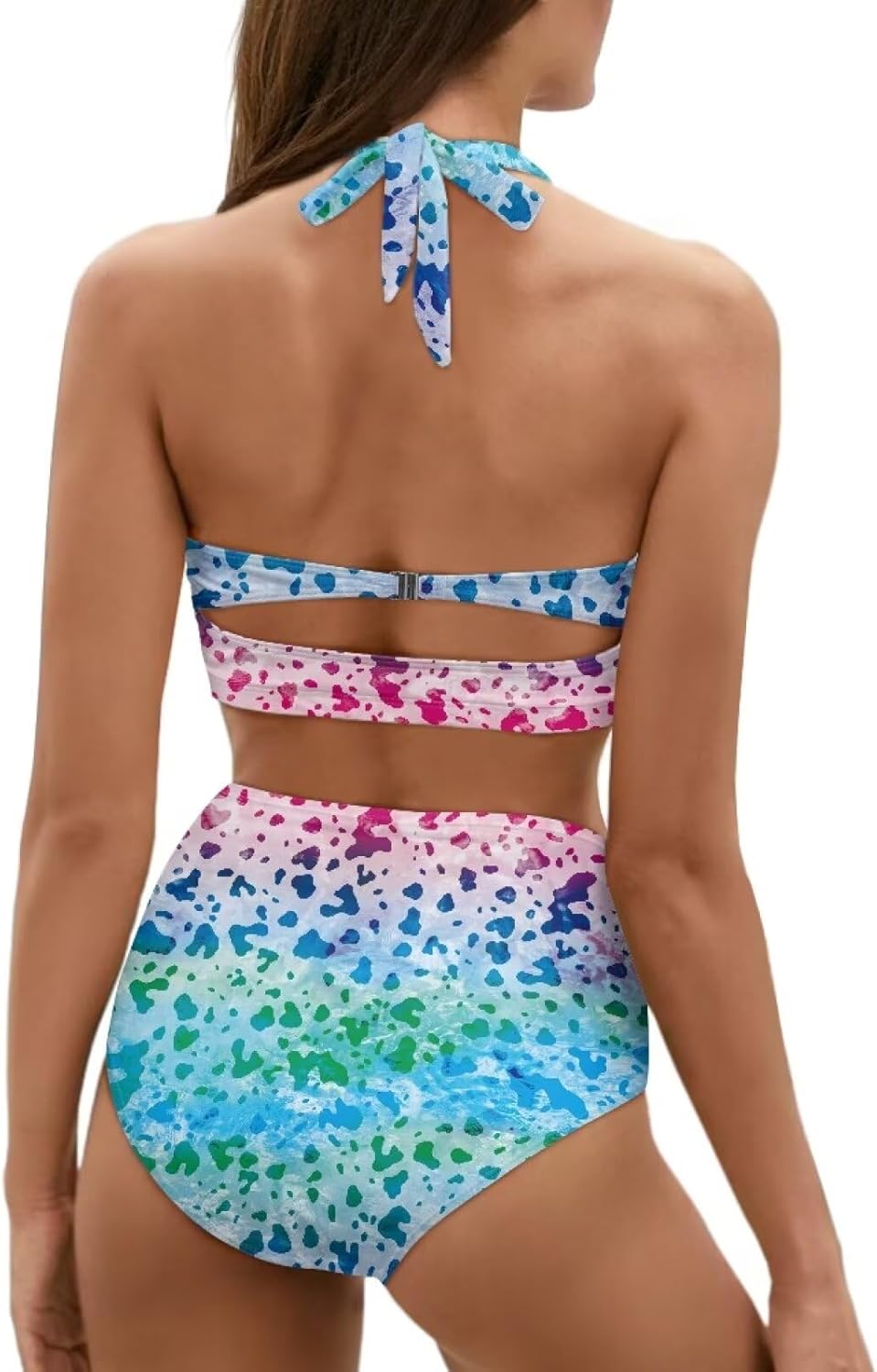 Suobstales Womens Halter Swimsuits with Bottoms Two Piece High Waisted Bikini Sets Tummy Control Bathing Suits Plus Size