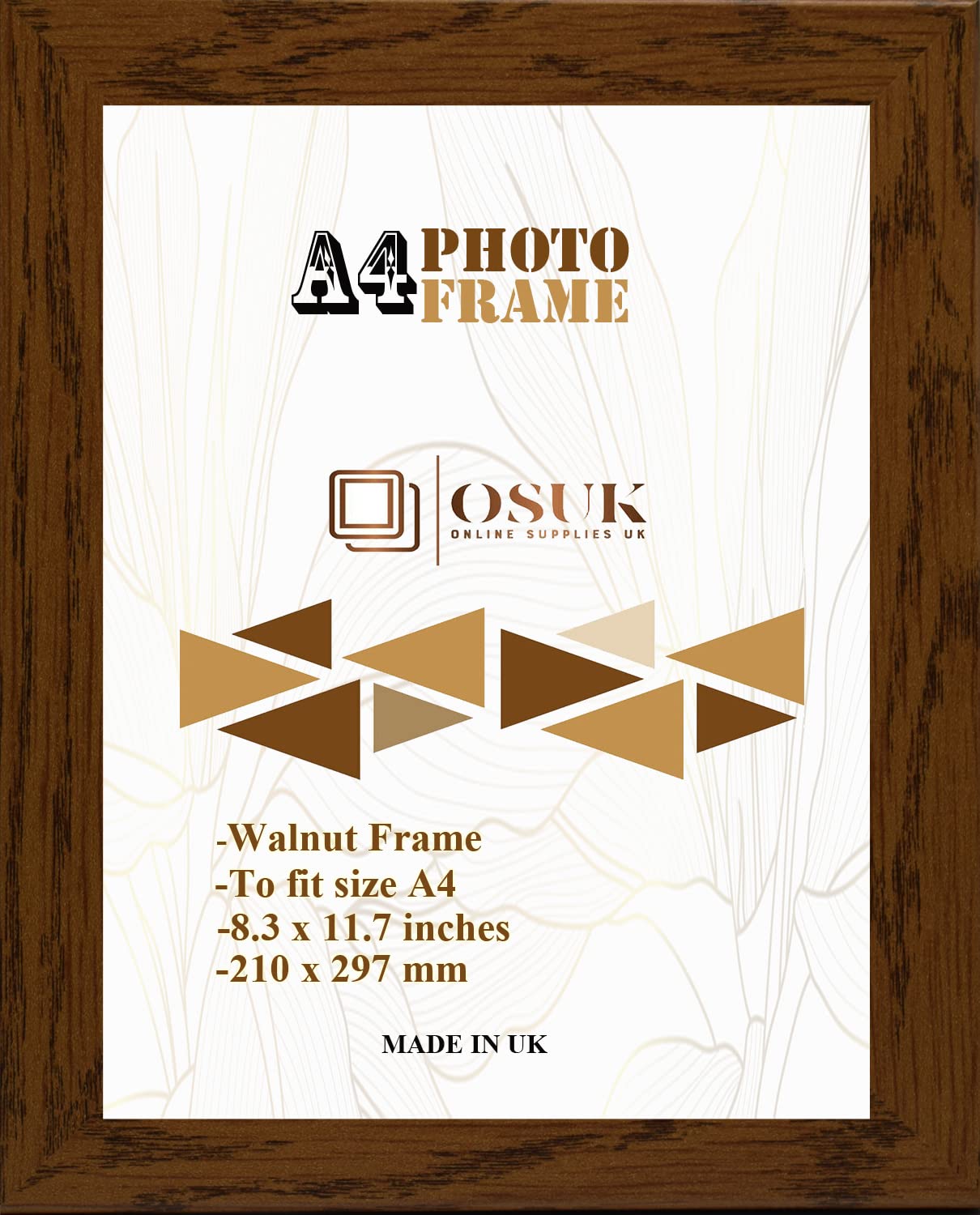 Frame Eazy Walnut Osuk A4 Frame In Size 21 X 29.7 Cm Frame A4 Photo Frame With Clear Perspex Front & Wall Mounting To Hang Portrait Or Landscape (Walnut)