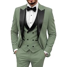Wangyue Double Breasted Suit Men Mens Tuxedo Suit Set 3 Piece Wedding Tuxedos for Men Slim Fit Prom Suits Groom Tux