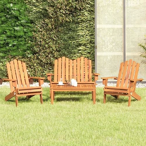 Brown Solid Acacia Wood Standard Foldable Garden Lounge Set 4-Piece Adirondack Chairs and Bench for Patio Balcony Outdoor Relaxation Rustic