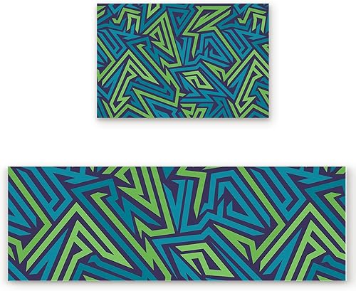 Kitchen Rug Mats Set of 2 Piece Modern Geometry Line Non Slip Cushioned Rug Abstract Sport Theme Anti-Fatigue Washable Comfort Floor Mat Carpets disponible en Yaxa Colombia