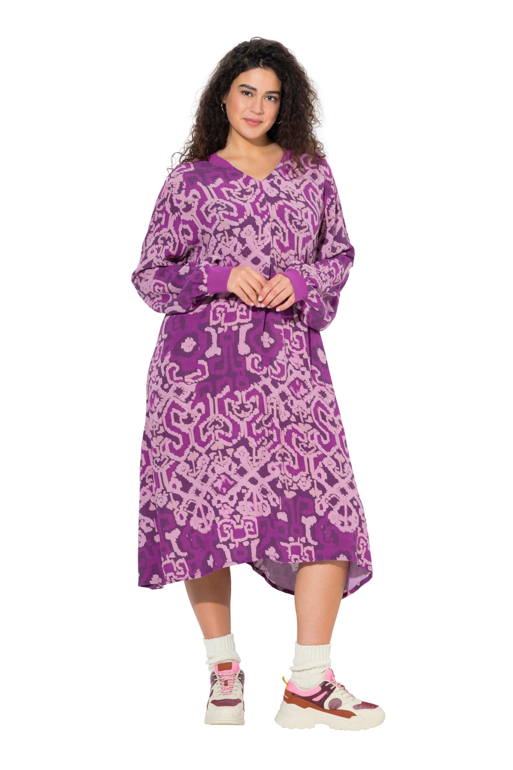 Ulla Popken Damen große Größen Übergrößen Plus Size Kleid, Zierfalte, A-Linie, Stehkragen, Glocken-Langarm 842073