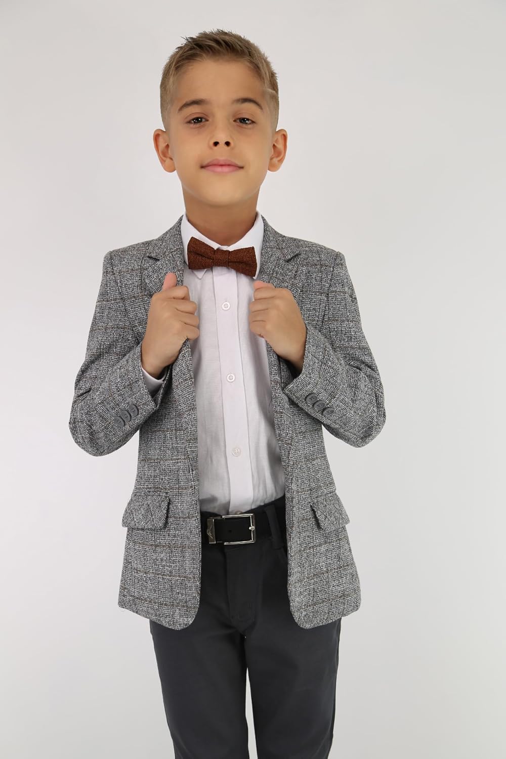 Boys Tailored Fit Tweed Like Check Blazer - Versatile Single-Breasted Jacket for All Occasions