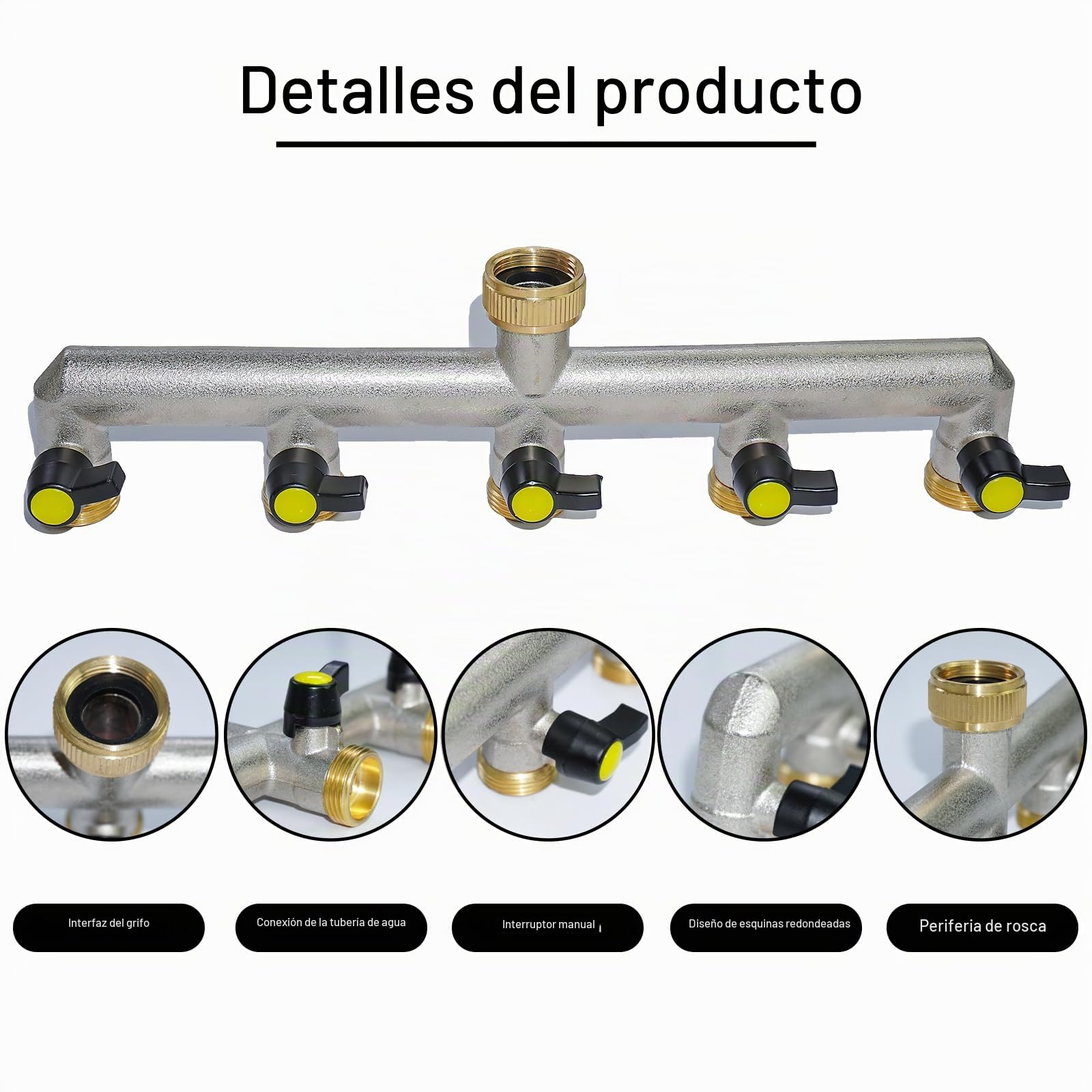 RoseFlower Divisor de Manguera de 5 Vías de Latón con Válvula Independientes, 3/4" Divisor de Manguera de Jardín - Bifurcador Grifo Jardin Distribuidor y Adaptador para jardinería, Riego doméstico