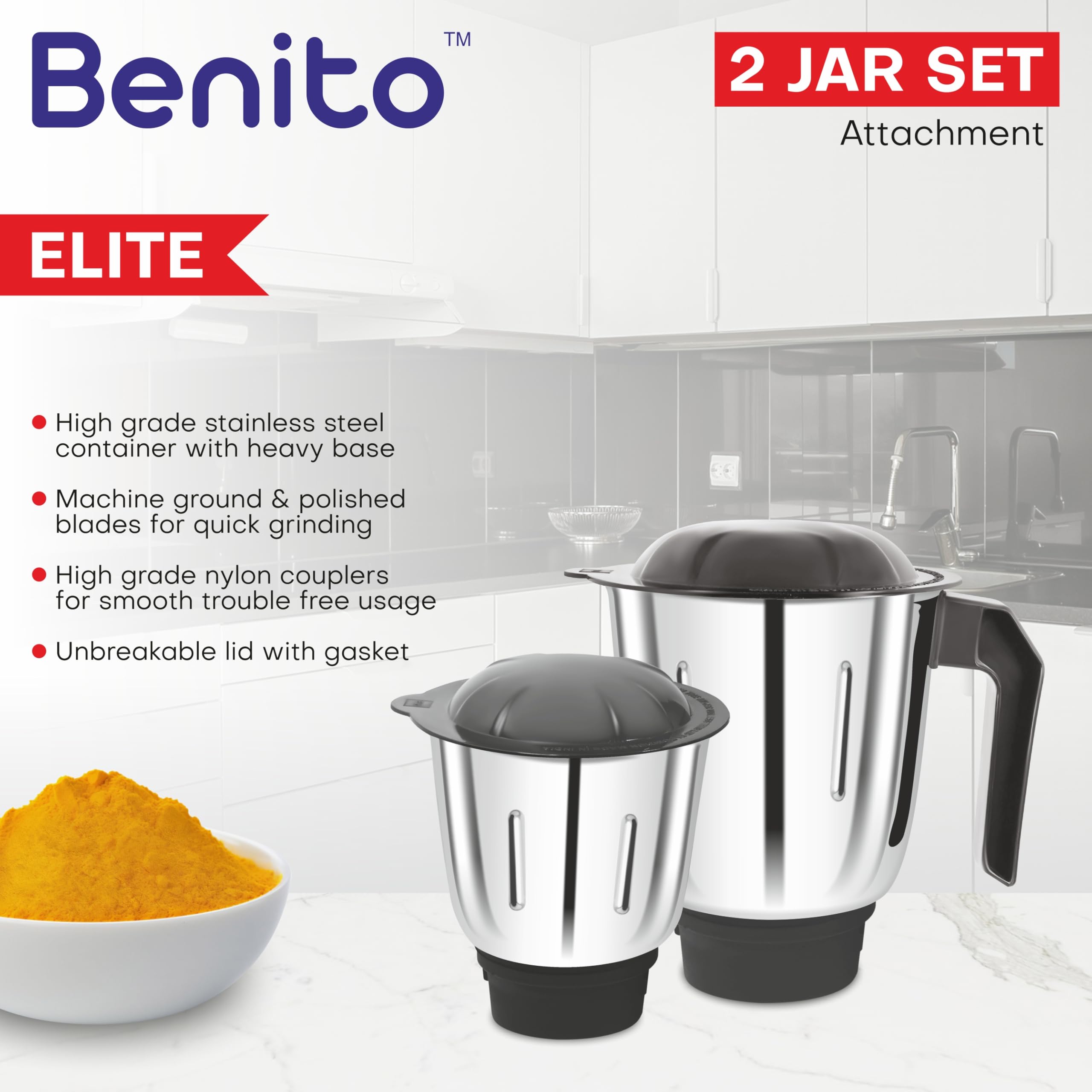 Benito Stainless Steel Jar Set for Mixer Grinder -6