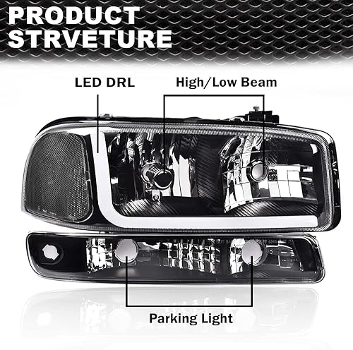 Miniatura 2 de Faros delanteros LED compatibles con GMC 1999-2007 Sierra 15002500, Sierra 1500HD2500HD3500 2001-2007, Yukon 1999-2006 con lámparas de señal de
