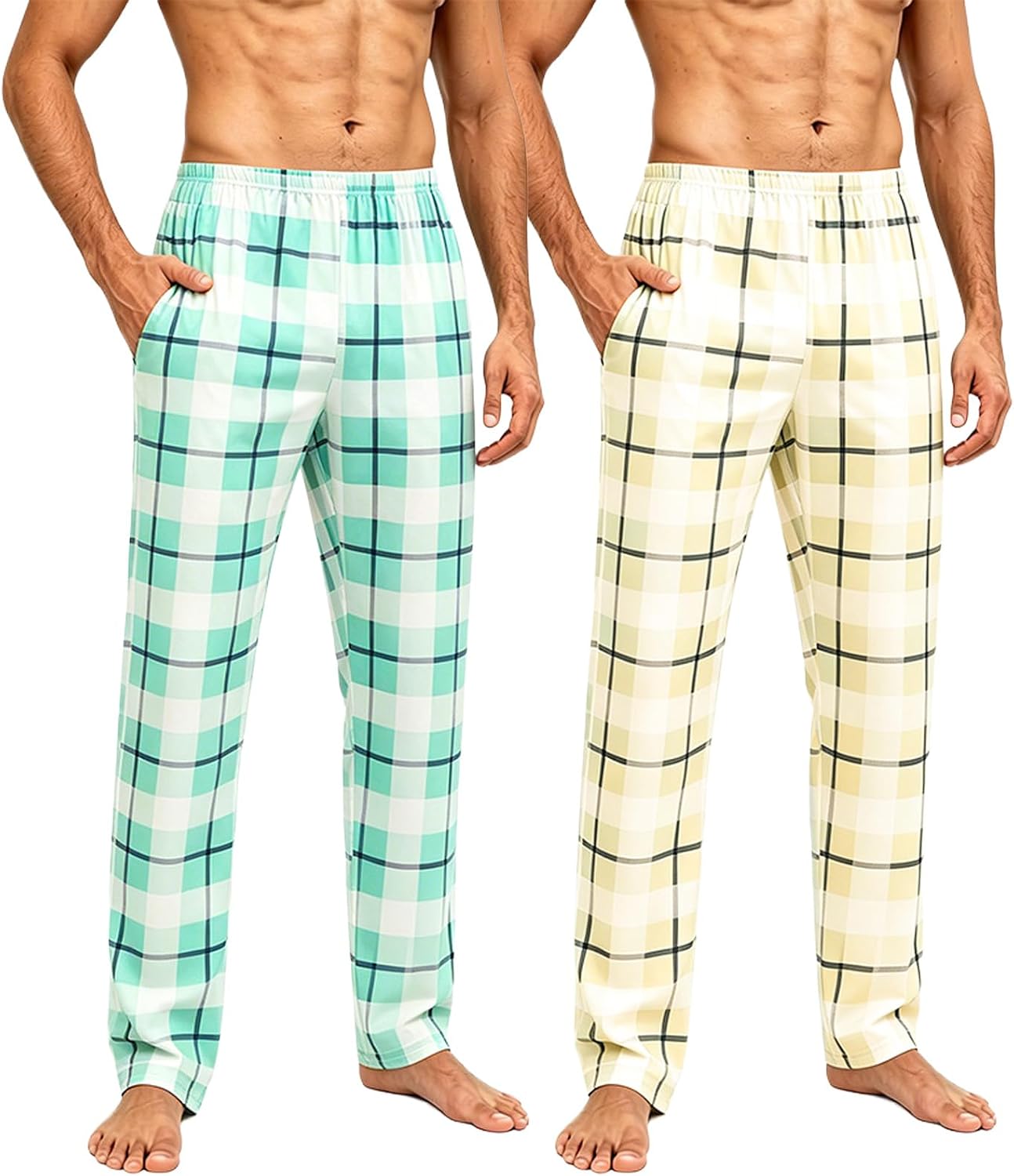 2 Pack Men's Lightweight Pajama Pants - Soft Warm Sleepwear Lounge Bottoms with Pockets for Comfortable Nightwear