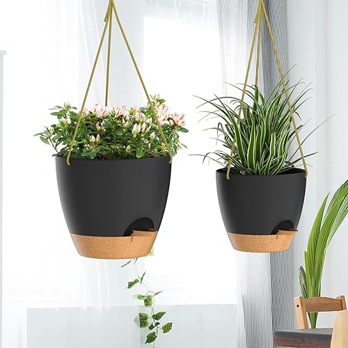 Miniatura 6 de ZMTECH Macetas colgantes de 10 pulgadas para plantas de interior y exterior, paquete de 2 macetas colgantes de riego automático con agujeros de