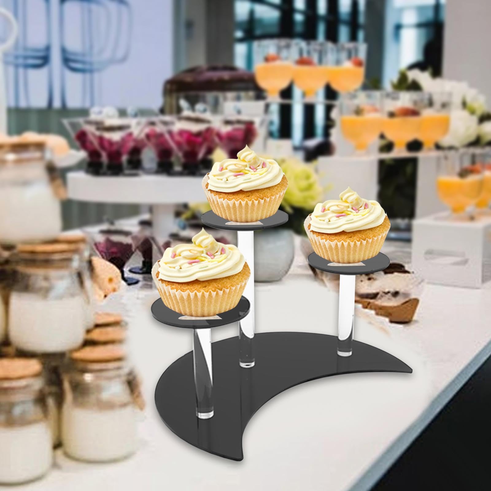 Acryl-Display-Ständer, 3-stöckiger Cupcake-Ständer aus Acryl, Desserthalter, Kuchen-Display, Riser for Cupcakes, Hochzeiten, Babypartys, Gewürzglas-Figur(Black)