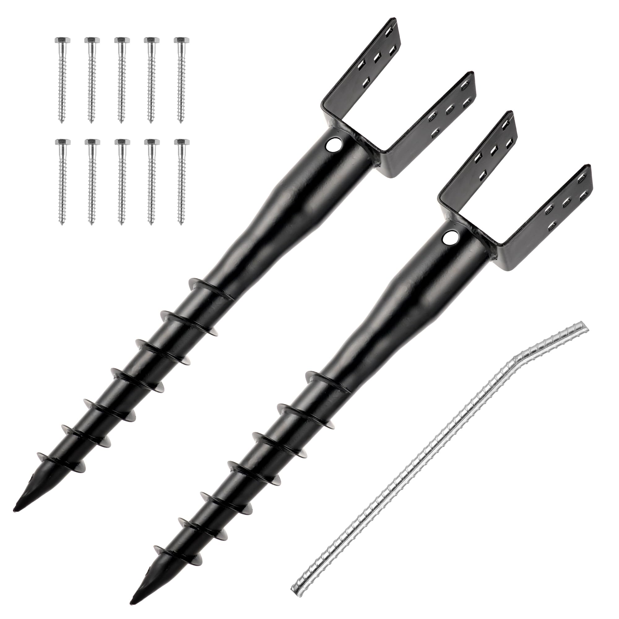 Photo 1 of XYADX No Dig Ground Screw Anchor - Black U Shaped Post Stake for 4x4 Wood Posts, Includes Lag Bolts & 27" Rebar, for Mailbox Posts and Fence Posts Anchor, 2 Pack