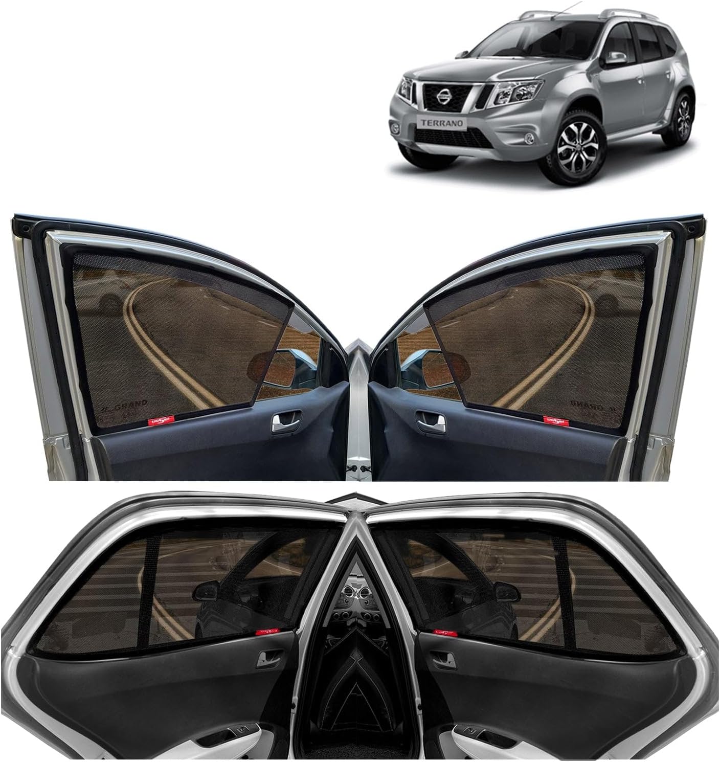 Kingsway Car Magnetic Sun Shades Curtains with Rear Windshield for Nissan Terrano (Black, Set of 7) (kkmmsshfrw00052)