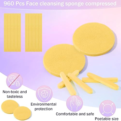 Vista 10 de Mifoci 960 esponjas faciales comprimidas para esteticistas, almohadillas de esponja de eliminación de maquillaje para mujeres, spa exfoliante facial