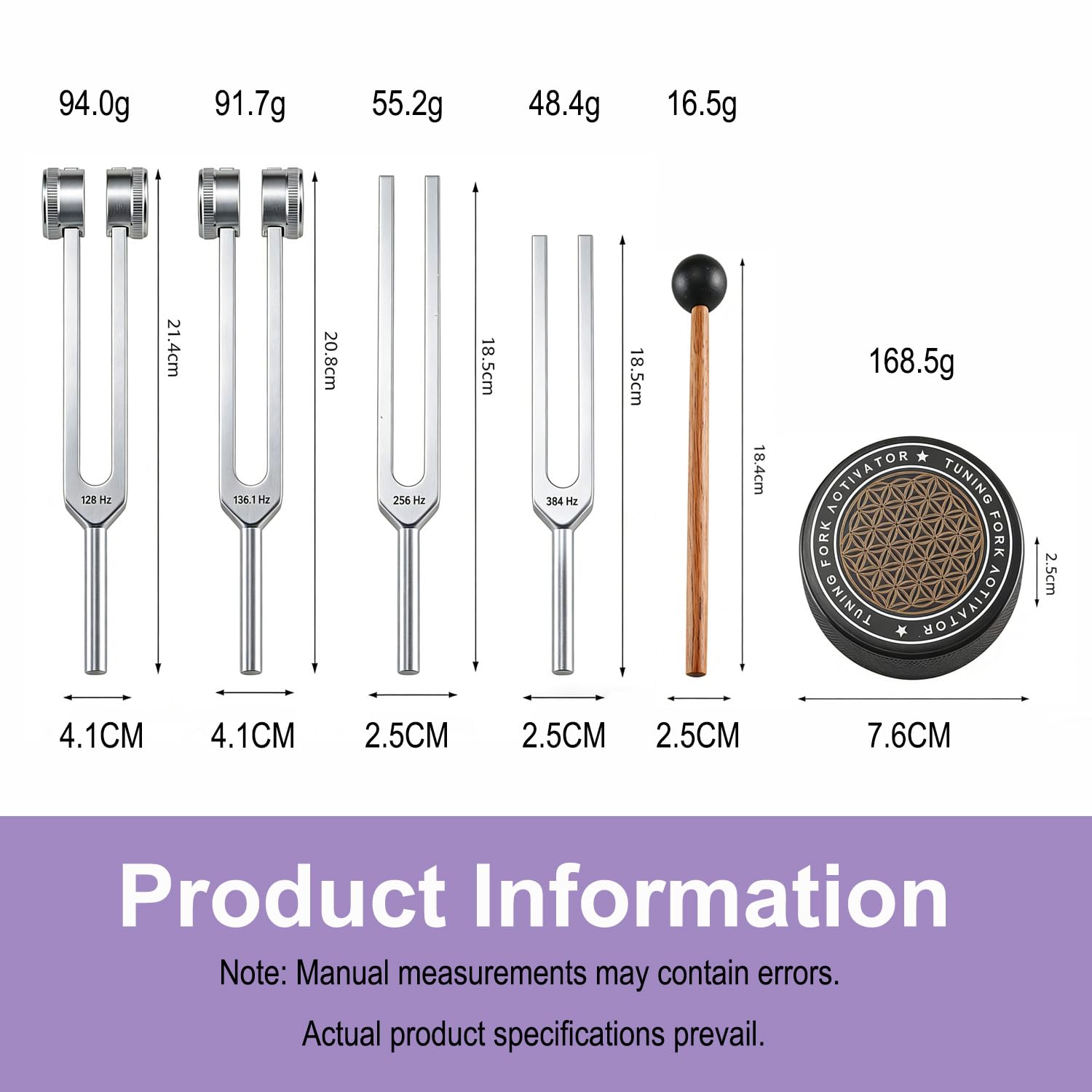 Juego de tenedores de afinación para curación, incluye 128 Hz, 136 Hz, 256 Hz, 384 Hz y activador, pies de gema, accesorios de grado médico para yoga y meditación, instrumentos de afinación de música