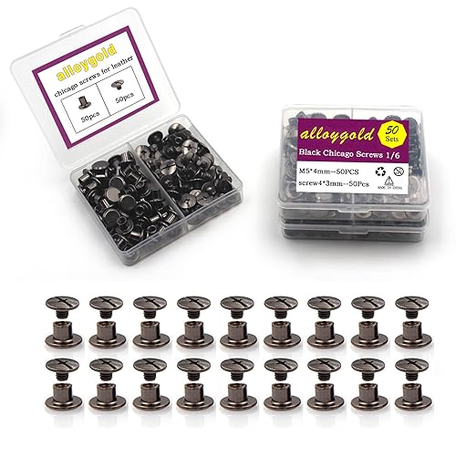 50 Juego de Tornillos M5*4 Negro Tipo Pistola Kit de Remaches Chicago Tornillos para Cuero Remaches de Tornillo Botones de Tornillo Chicago para