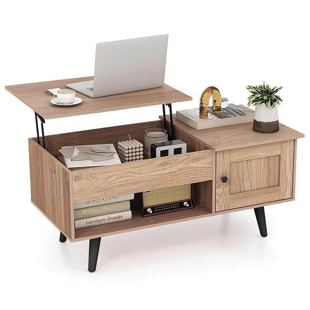 Tangkula Lift Top Coffee Table with Storage Living Room Table with Hidden Compartment Cabinet Open Shelf Flip Top