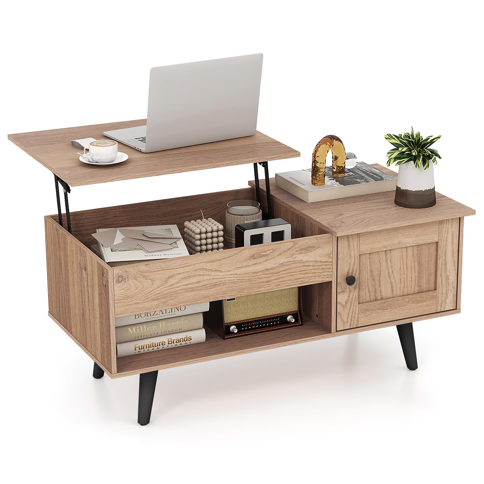 Tangkula Lift Top Coffee Table with Storage Living Room Table with Hidden Compartment Cabinet Open Shelf Flip Top
