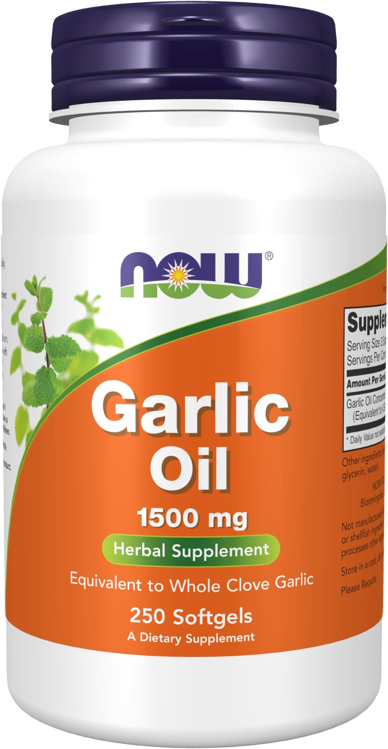 NOW Foods Supplements, Garlic Oil 1500 mg, Serving Size Equivalent to Whole Clove Garlic, 250 Softgels