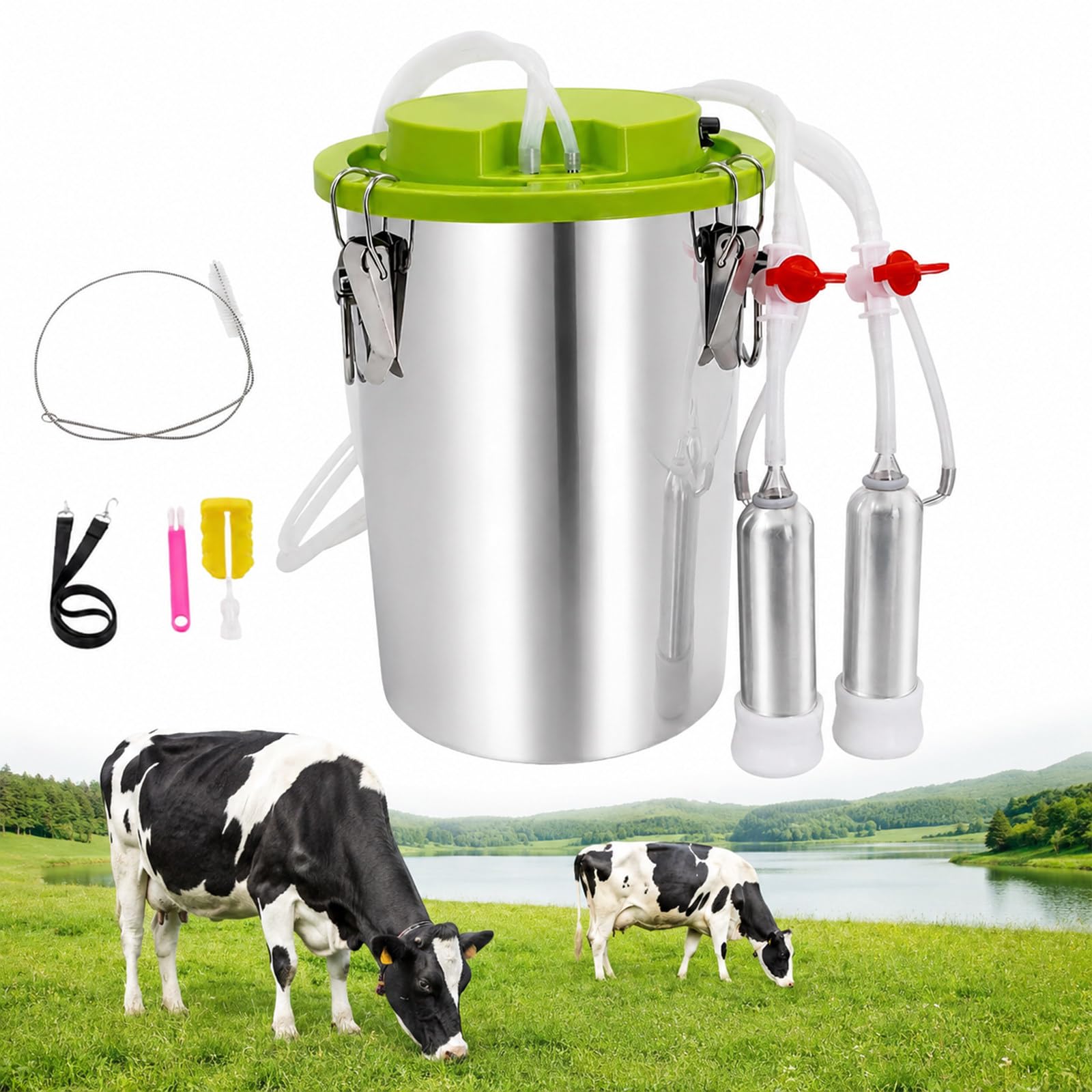 Mungitrice Elettrica Portatile per Mucche, Capre e Pecore, Mungitrice Automatica Ricaricabile con Pompa per Vuoto a Pulsazione Regolabile, Secchio Inox Alimentare per Azienda Familiare (12L)