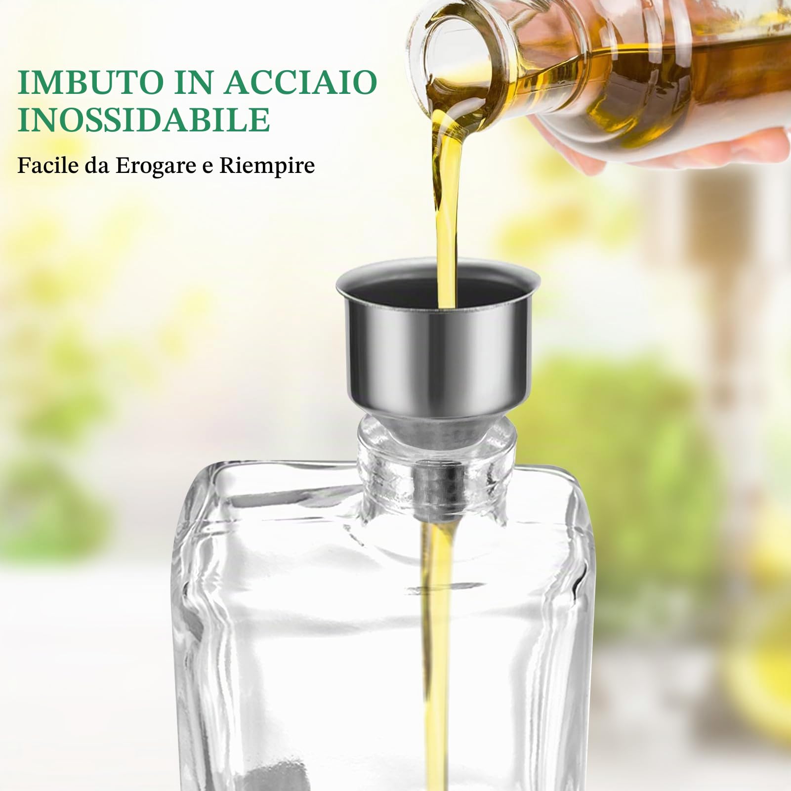 Oliera Salvagoccia Set Bottiglie Vetro per Olio e Aceto con Beccuccio in Acciaio Inox 304 Distributore per Bottiglia di Vetro per Cucina e BBQ 500ML 2 Pezzi con Imbuto (500ml - Nero)