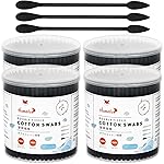 HOMEFOX Black Cotton Swabs Precision Pointed - 800 Count Organic Pointy Cotton Bud Double Side Tightly Wrapped Charcoal Cotton Tip Paper Stick Soft Gentle Lint-Free Cruelty-Free Pointy & Round (Black)