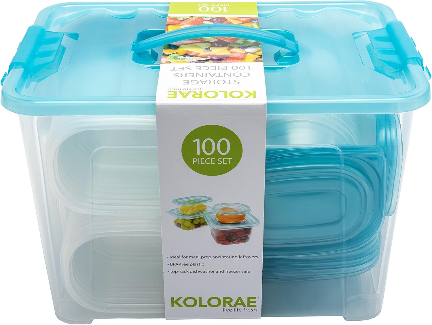 KOLORAE 100-Piece Food Storage Container Set – BPA-Free Plastic, Nesting Design for Kitchen Organization