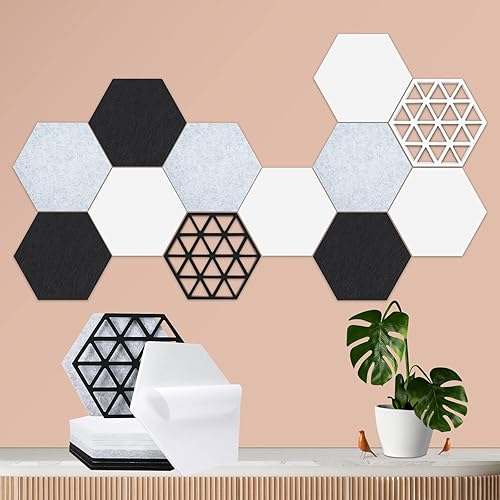 Paquete de 12 paneles acústicos autoadhesivos, paneles hexagonales de amortiguación de sonido, 14 x 12 x 0.4 pulgadas, paneles a prueba de sonido