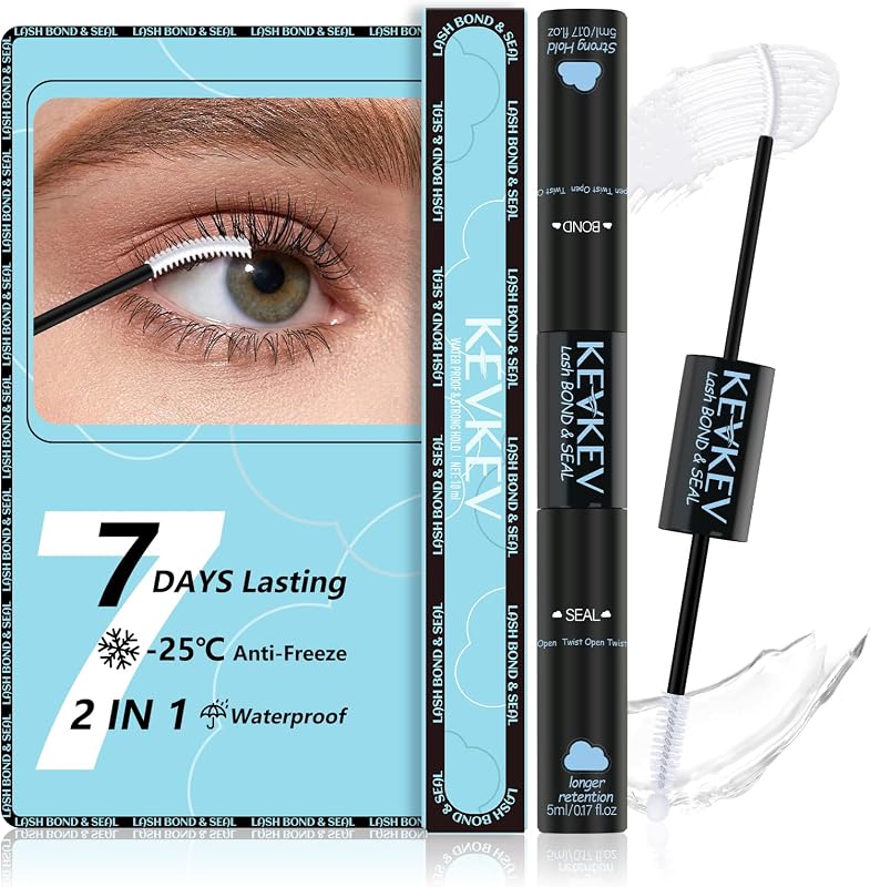 KEVKEV Lash Cluster Glue Upgraded Clear Lash Glue 7 Days Long Lasting 2-3S Fast Dry Lash Bond and Seal 2 in 1 Waterproof Latex-Free Easy To Apply (Clear 10ML)