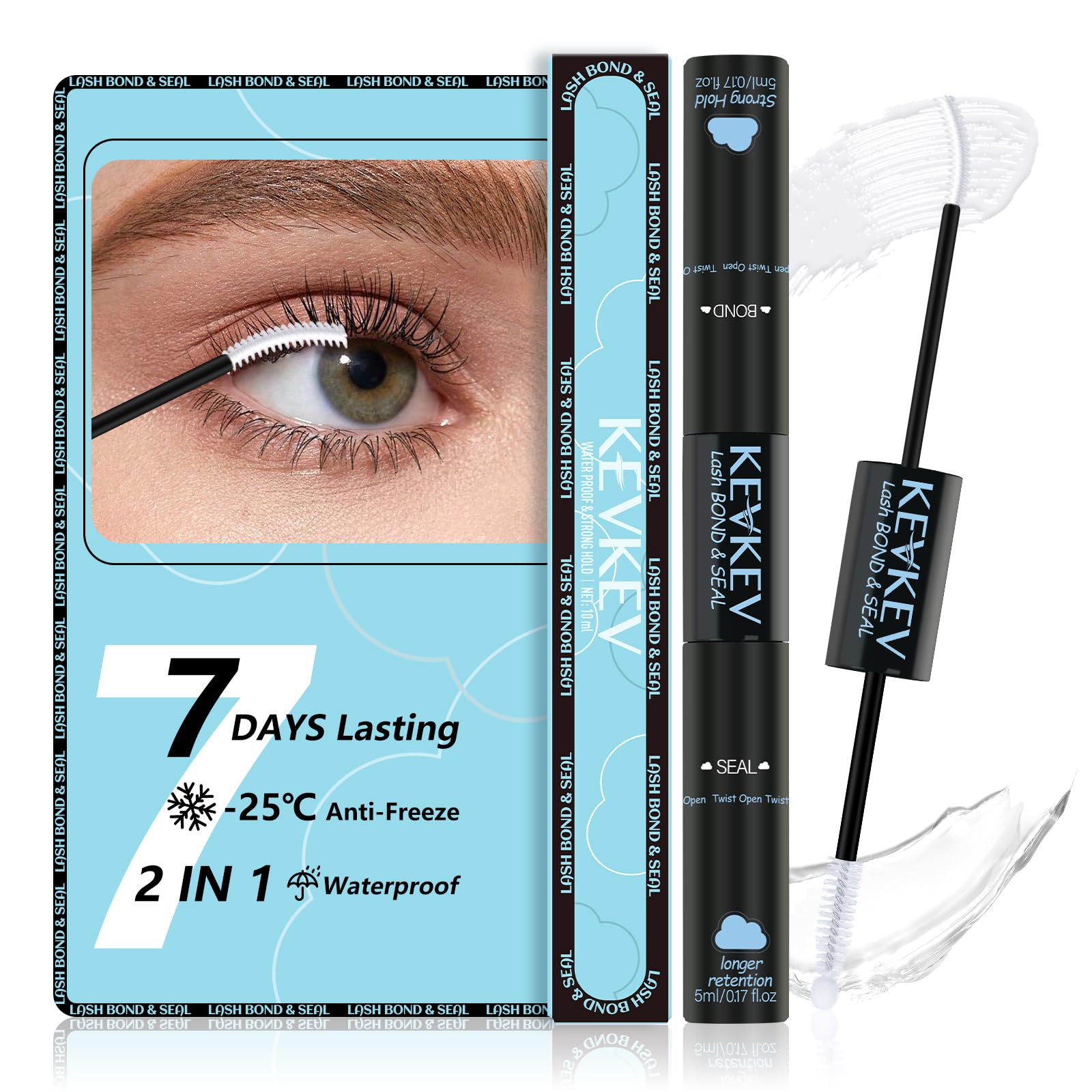 KEVKEV Lash Cluster Glue Upgraded Clear Lash Glue 7 Days Long Lasting 2-3S Fast