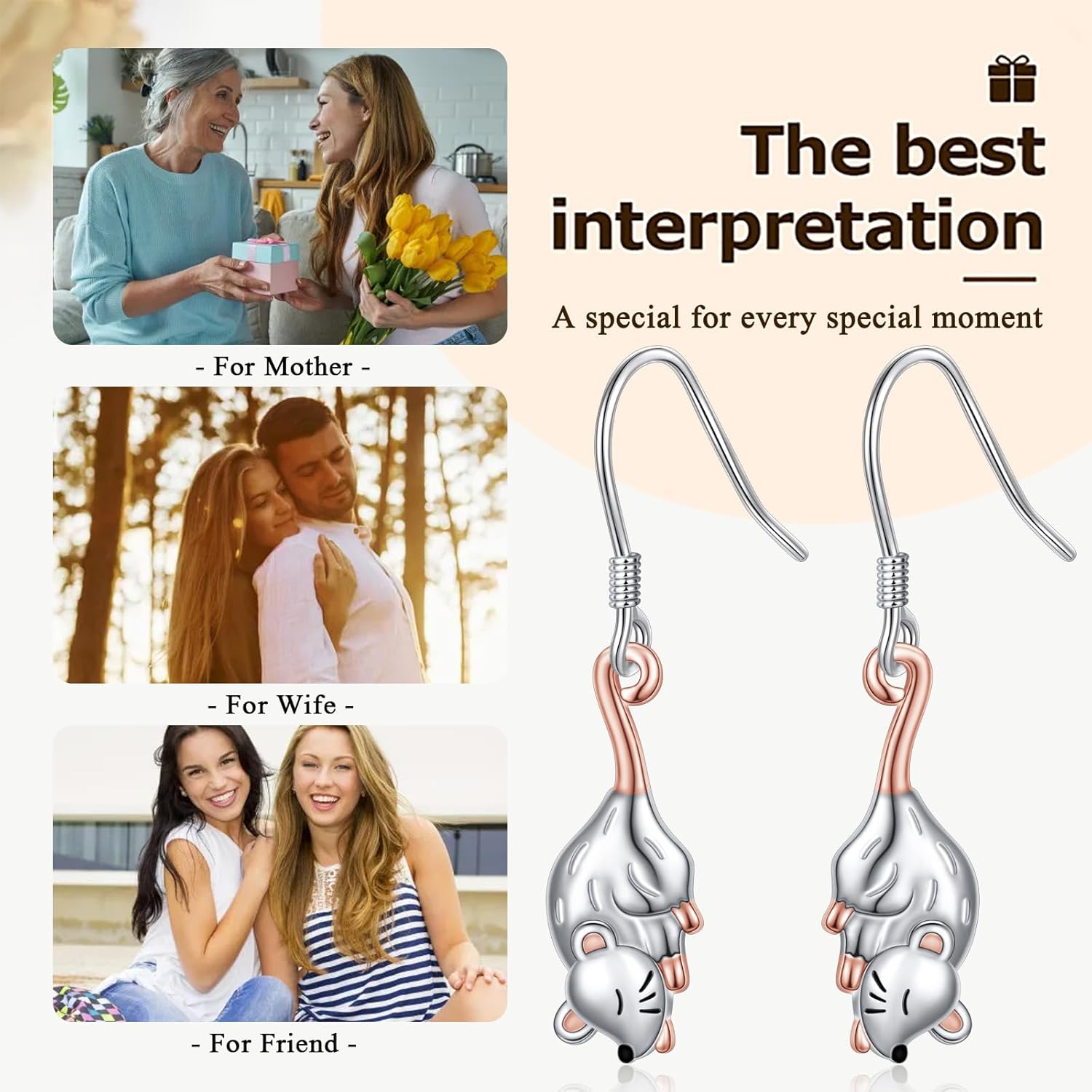 Opossum Dangle Earrings for Women 925 Sterling Silver Animal Dangling Earrings for Christmas Birthday Jewelry Gifts - Image 6