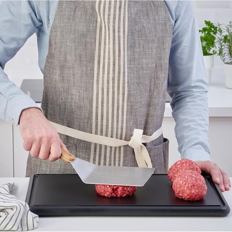 IKEA 30 cm Paslanmaz Çelik Izgara Hamburger Spatulası, Ahşap Sap, Barbekü Mangal Spatulası