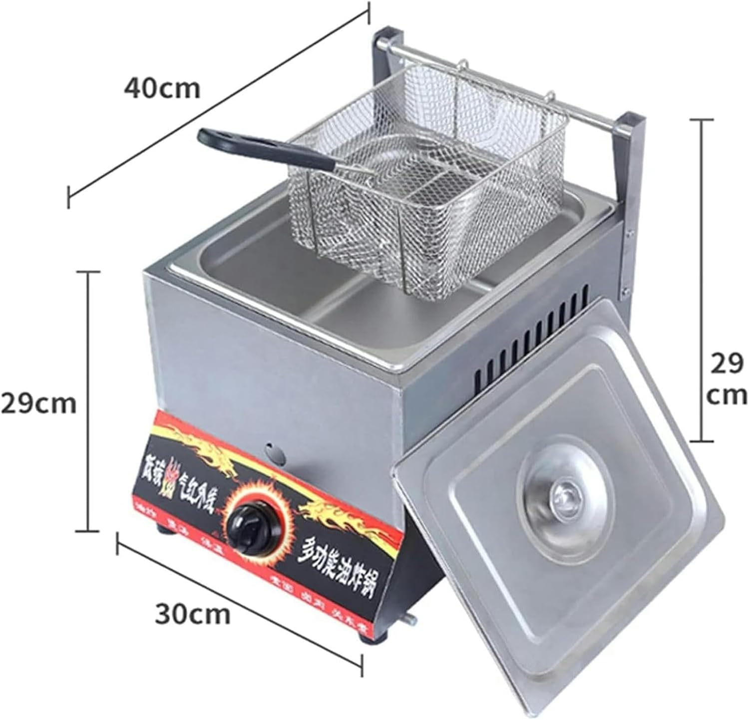 XENITE Stainless Steel LPG Fryer/Gas Fryer, Commercial Professional Deep Fryer, Adjustable Firepower and Temperature Contro, Multi-Function Countertop Fryer with Frying Basket and Lid