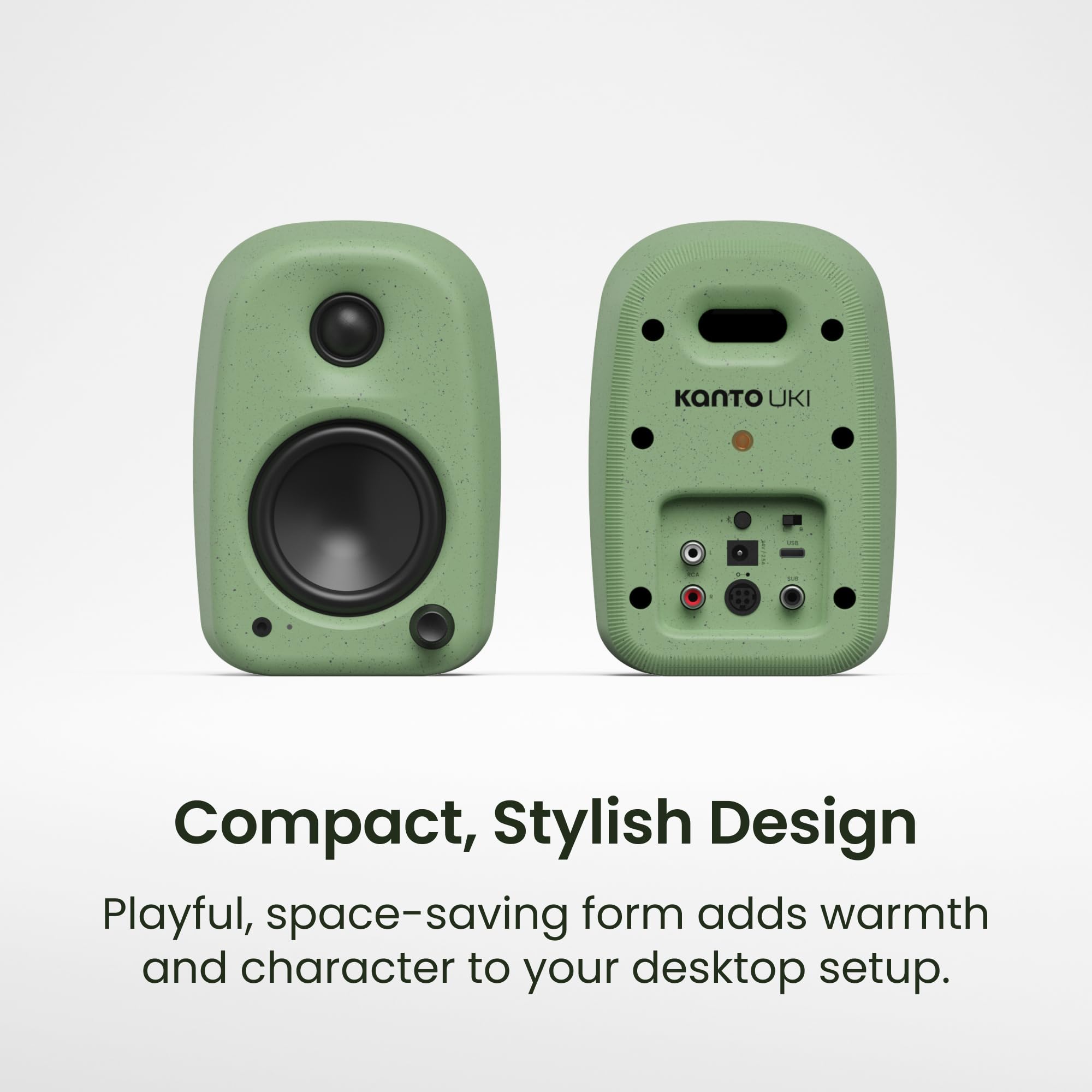 Kanto UKI 100 W Altavoces de ordenador de escritorio activo con Bluetooth y USB-C | Inteligente Sub Integración | Auriculares fuera | Par | Onyx