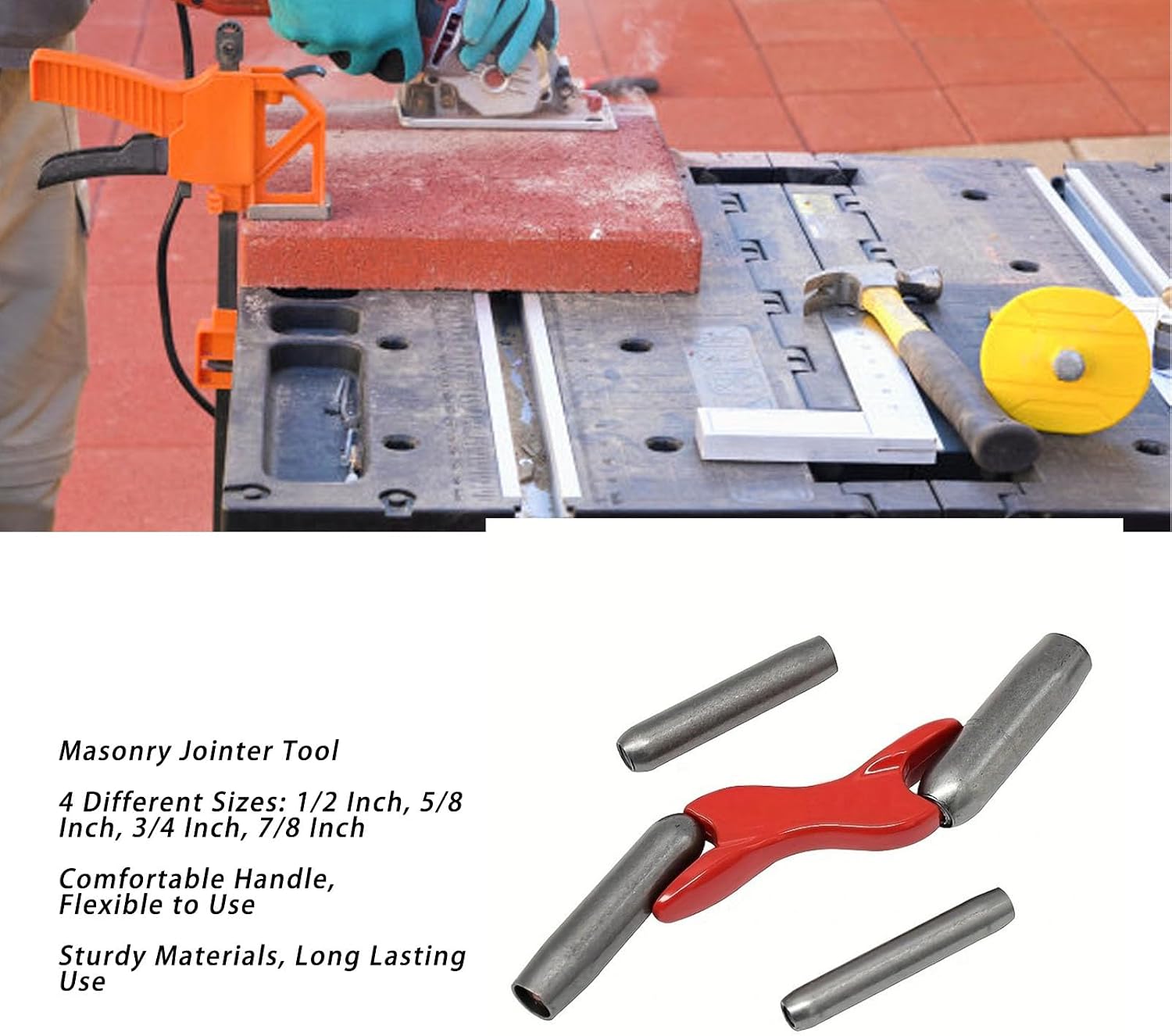 Fafeicy Masonry Jointer Tool 4-Size Convex Brick Joint Finisher (Red) | Aluminum Stainless Iron Double Ended Convex Brick Jointer for Wall Floor Border Work