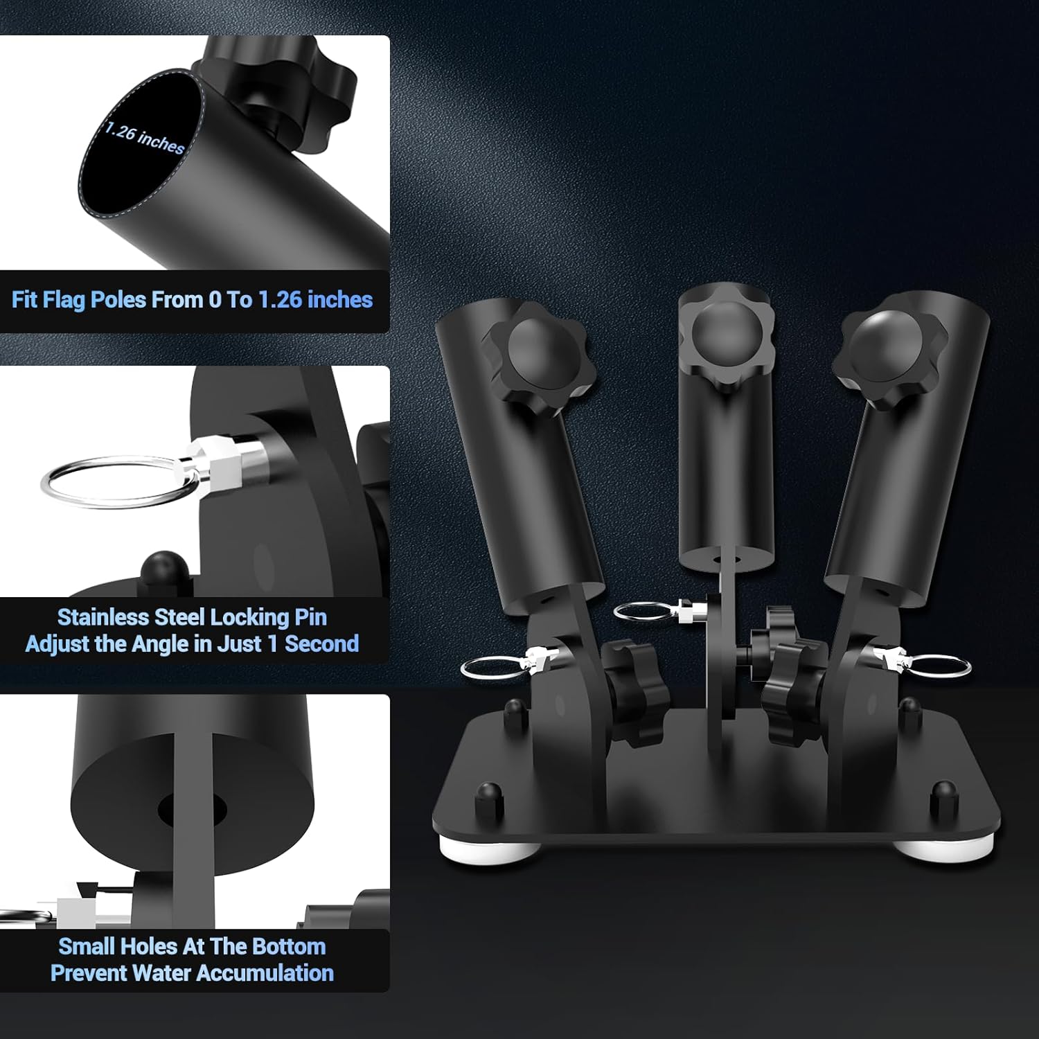 Triple Magnetic Flag Pole Holder for 5th Wheel RV Hitch – Magnets RV Flag Mount with 90° Adjustable Angle, No-Drill Flag Pole Bracket for Camper, Trailer & Fifth Wheel, Fit 0–1.25" Flag Pole - Image 3