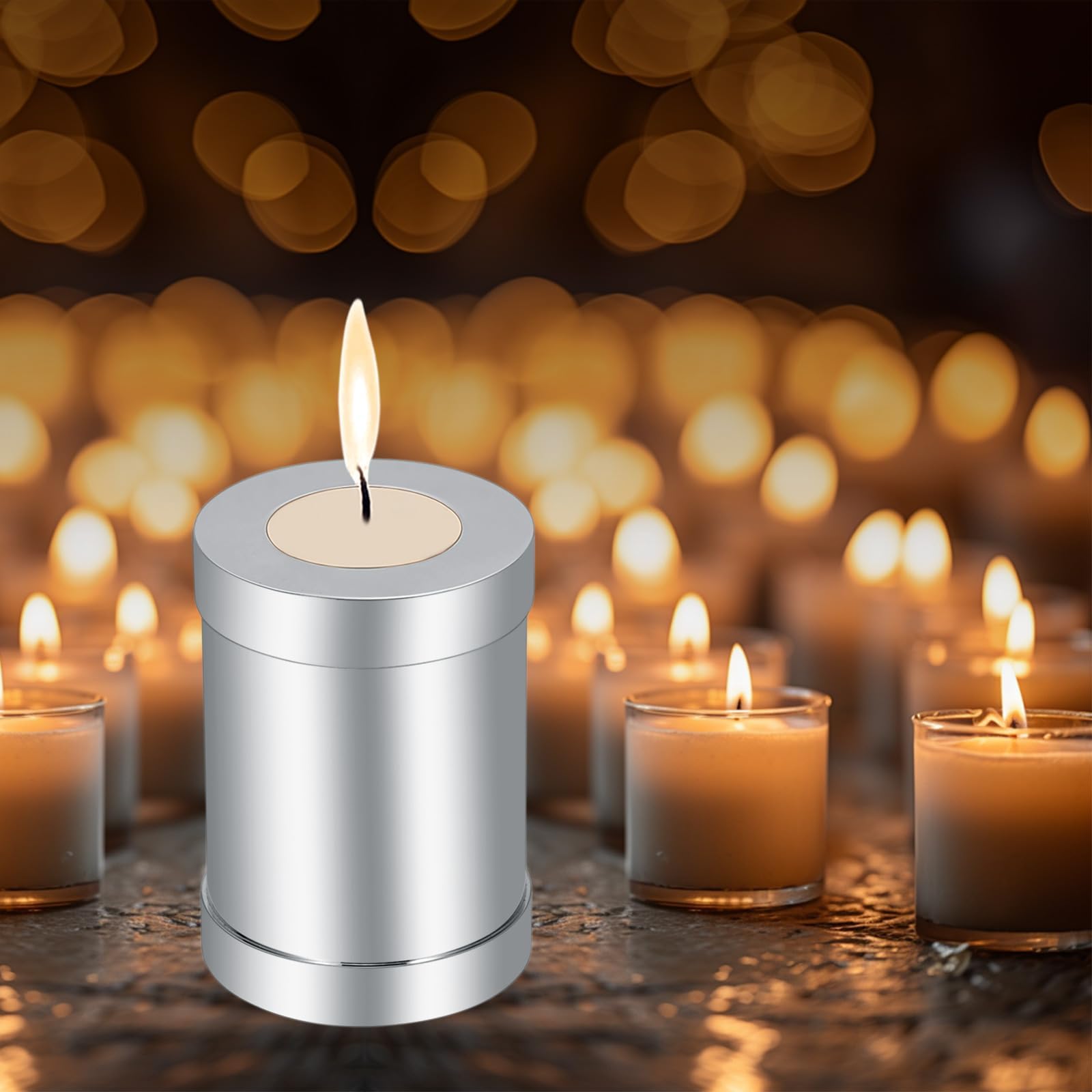 Minicremation Cremation Urn for Human Ashes Stainless Steel Candle Ash Holder Keepsake Urn for Ashes Candlestick Mini Funeral Urns for Pet Ashes (Tree of Life-Silver) - Image 3