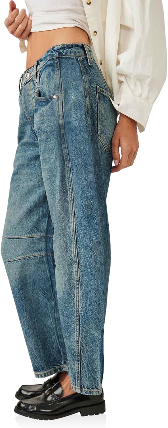 PLNOTME Women's Baggy Boyfriend Jeans Vintage Wide Leg Mid Rise Barrel Denim Ankle Pants - Image 4