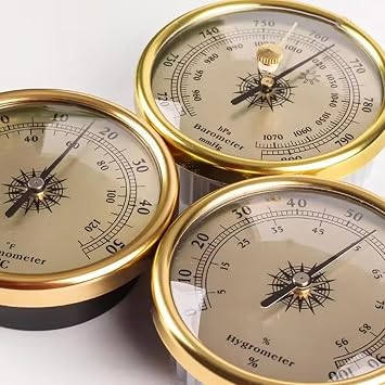 TDOQLYGR3 Barometer, Thermometer, Hygrometer 3-in-1 Analog Weather Station, Dial Type, Gold, 2.83 in, Retro Style, Vintage, Manual Power, Barometers, WEATHER STATION