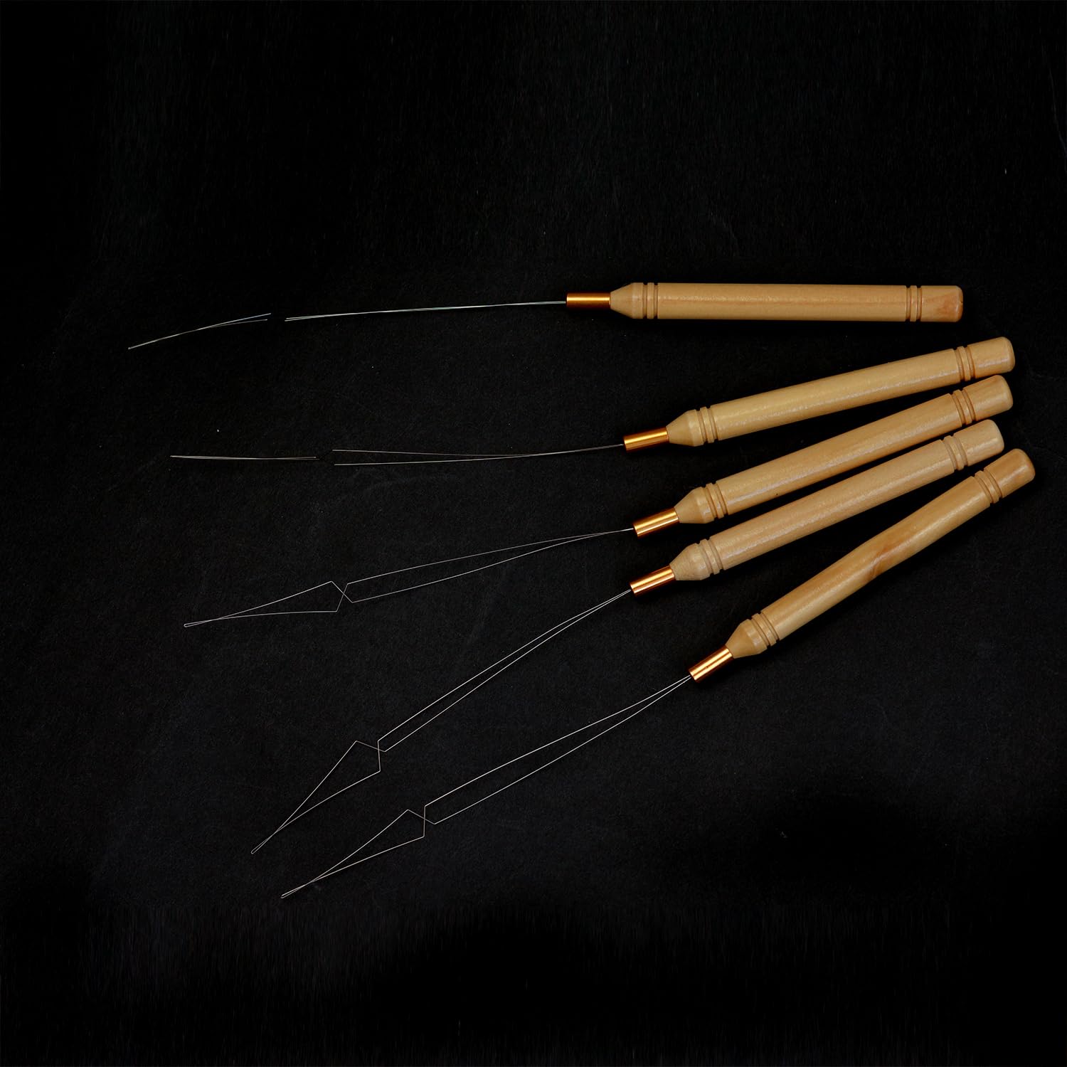 5 Pcs Wooden Hair Extension Loop Needle Threader Pulling Hook Tools Hair Bead Threader Tools Nano Beads Threader for Feather or Hair Extensions