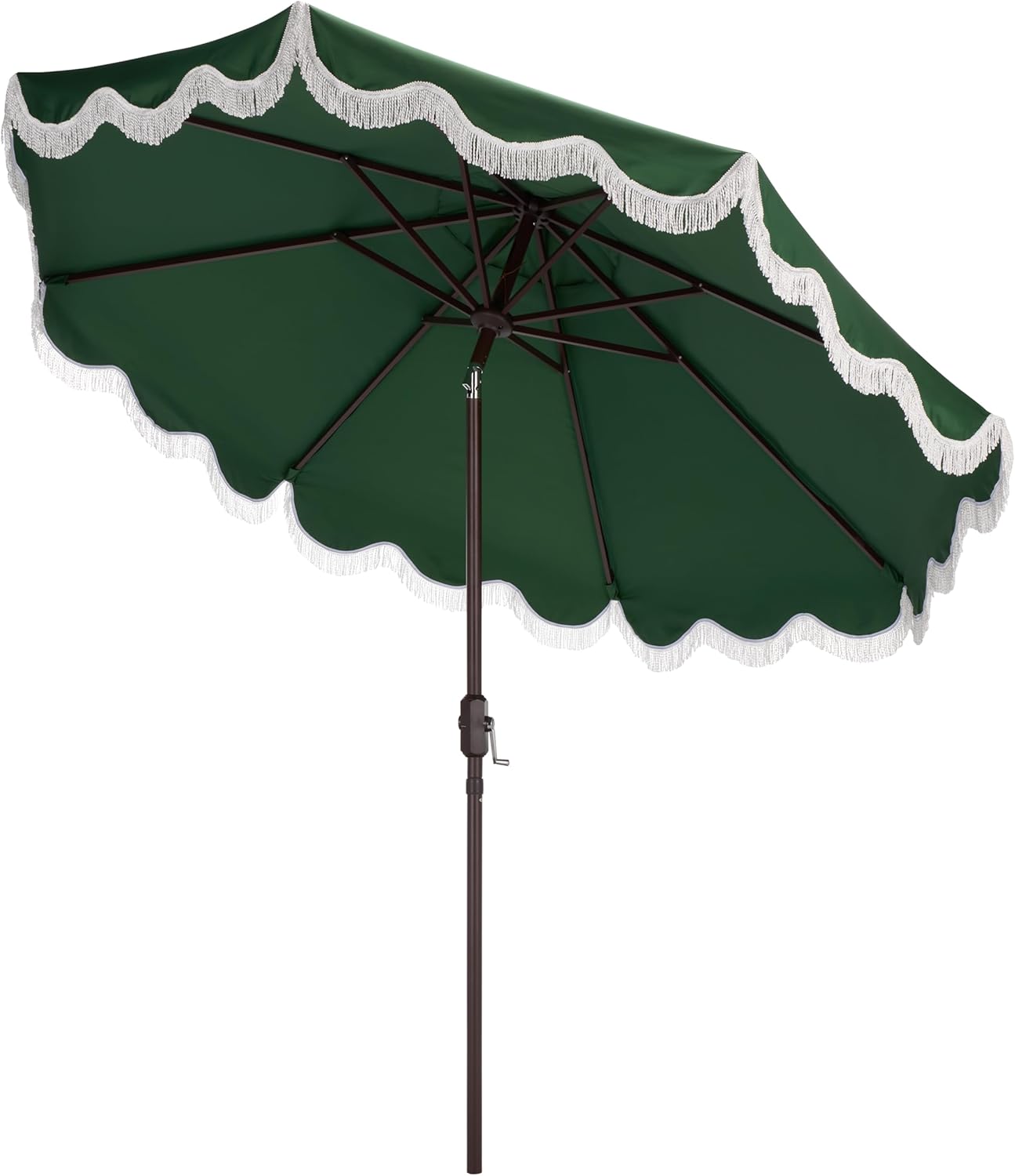 SAFAVIEH Outdoor Patio Furniture Collection – Torsa 9 Ft Green & Brown Crank Umbrella, Market-Style Patio Umbrella with Metal Pole, Classic Outdoor Shade Accent (PAT8014H)