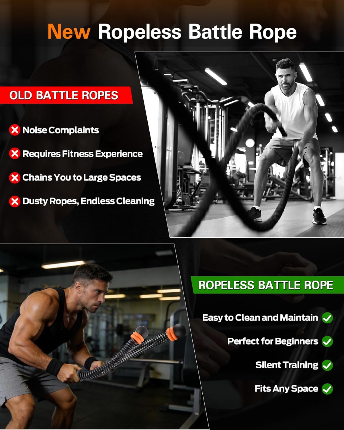 VividPulse 2PCS Weighted Ropeless Battle Ropes for Home Gym - Portable & Quiet Training Rope for HIIT, Strength & Low-Impact Cardio - Full Body Workout Equipment for Men & Women