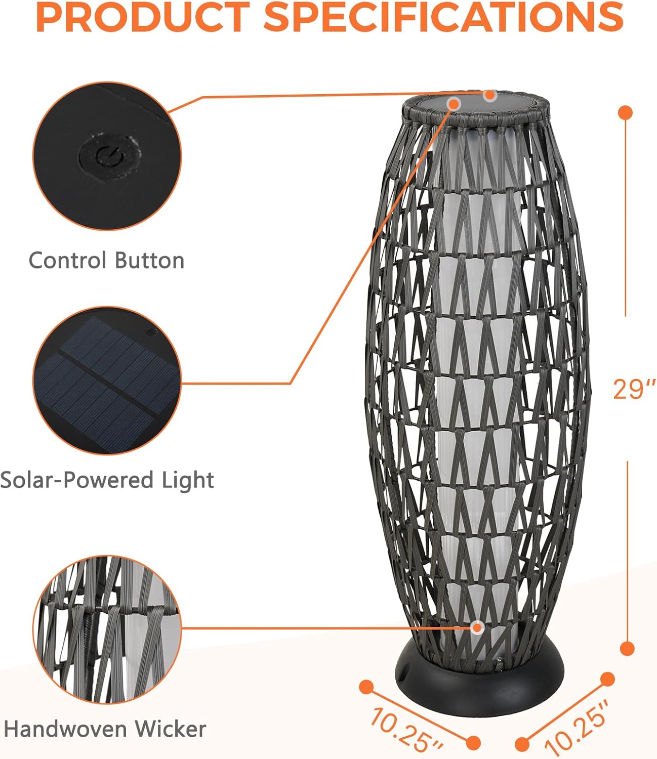 Solar Yard 2-Pack 29" Outdoor Solar-Powered Woven Wicker Boho Lantern Floor Lamp, Decoration for Deck Garden, Pathway, Oslo Silver Black