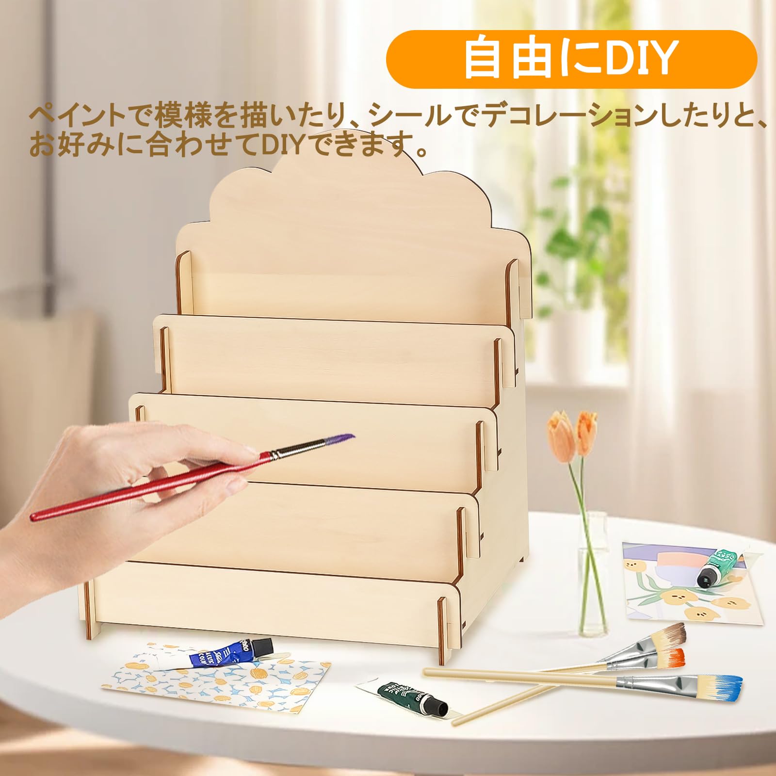 Amazon.co.jp: 木製 展示台 4段 陳列棚 ディスプレイ棚 カード・名刺