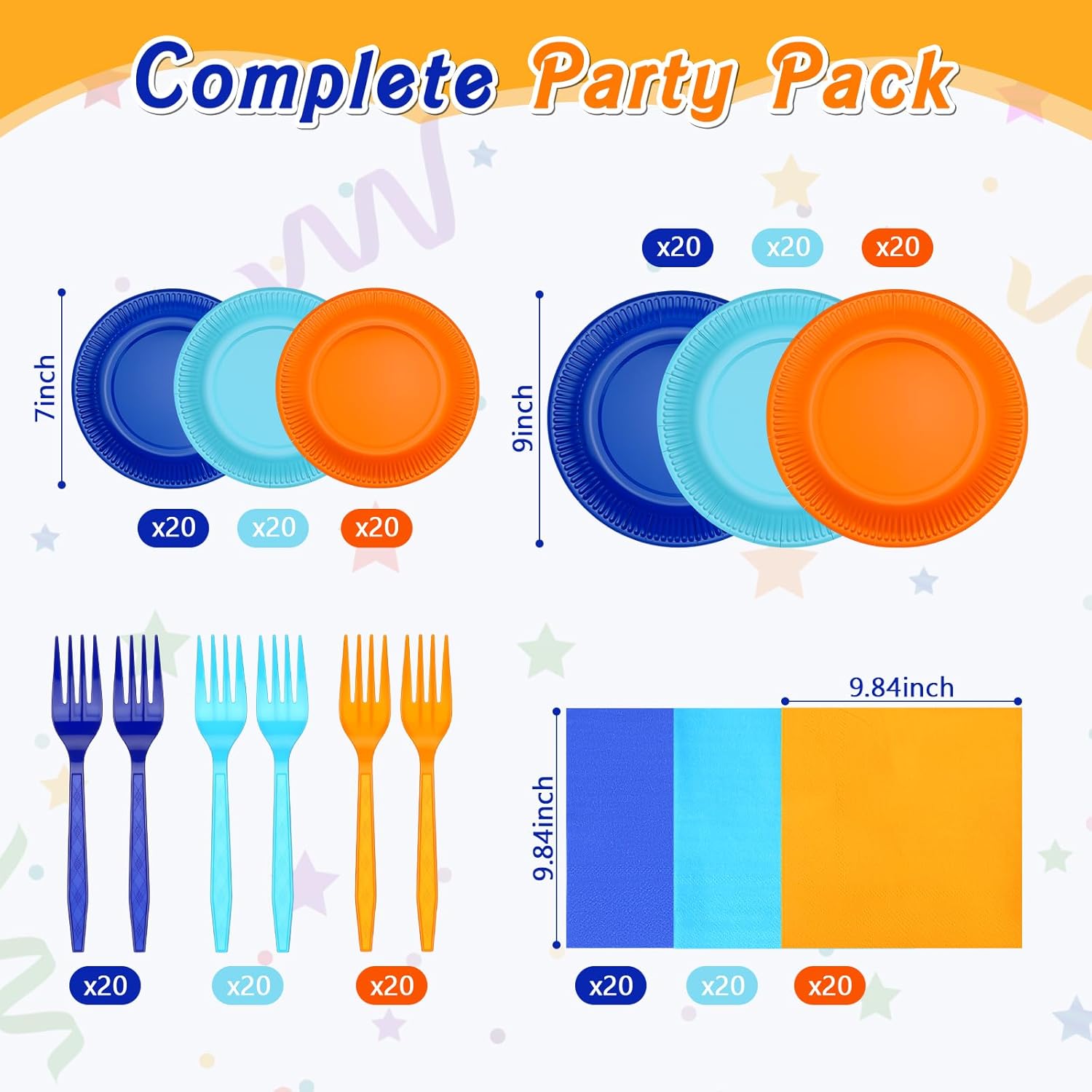 240 Pcs Orange and Blue Paper Plates and Napkins Plastic Forks Disposable Tableware for Dog Theme Birthday Party Supplies, Serves 60 - Image 2
