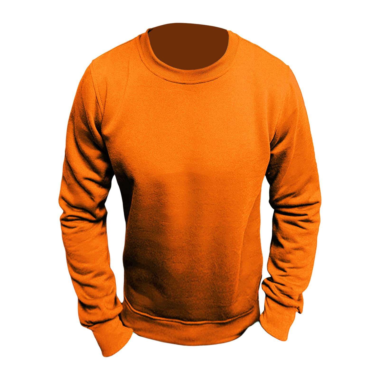 Maiyifu-GJ Men's Casual Long Sleeve Crewneck Sweatshirt Long Sleeve Solid Color Pullover Lightweight Round Neck Shirt Tops (Orange,X-Large)