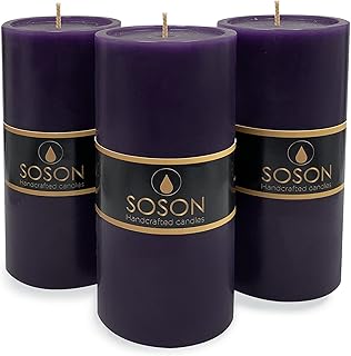 Simply Soson Smooth 3x6 Eggplant Purple Candles | Pillar Candles for Home | Unscented Candles & Dripless Pillar Candles | Long Lasting Candles | Large Candle for Home | 3 Pack of Candles