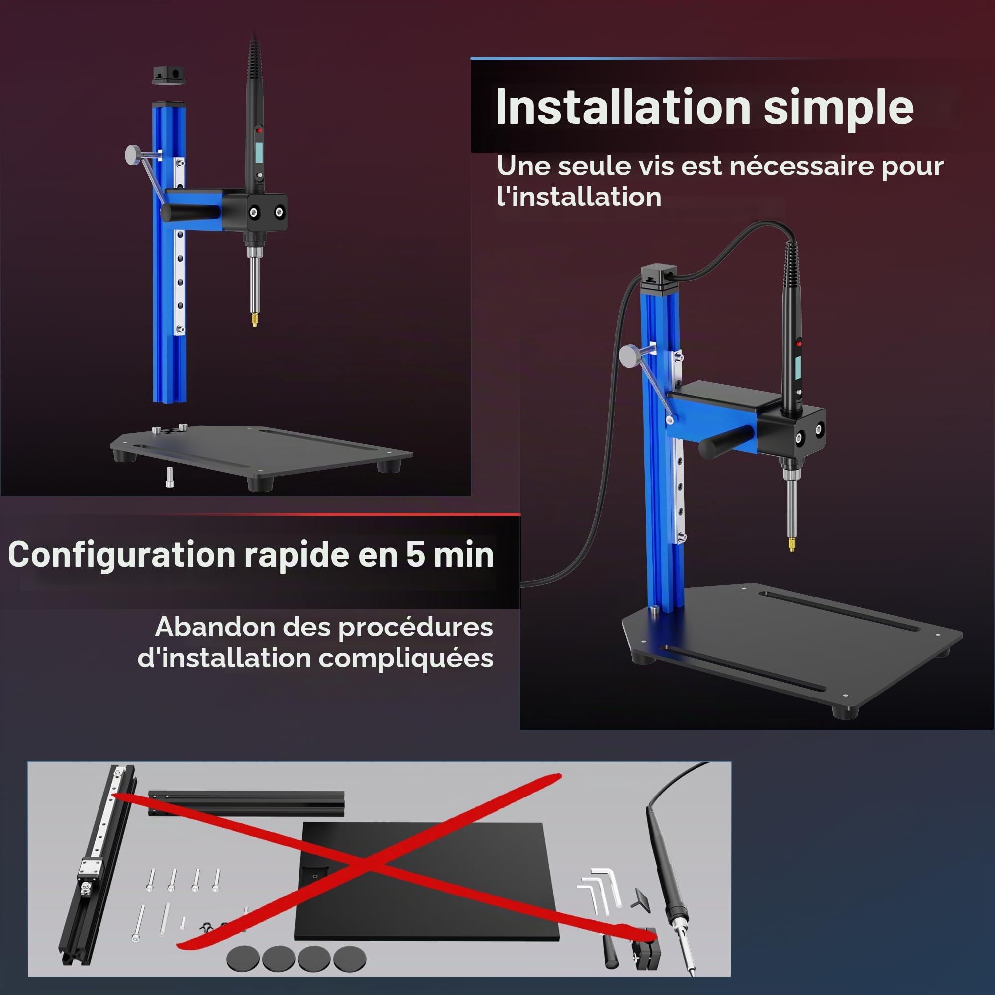 Kit d'aide à la fusion pour inserts filetés - Outil d'insertion thermique en alliage d'aluminium - Outil de fusion vertical avec aide à la fusion en laiton - 7 pièces pour inserts filetés M2