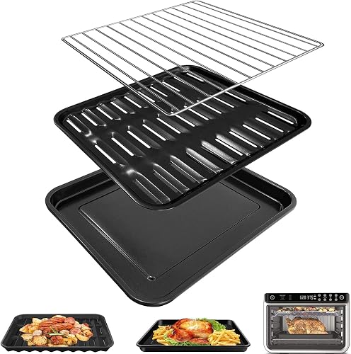 3PCS Air Fryer Rack & Pan Set for Ninja DT251 DT201 Foodi XL Pro Countertop Oven, Roast Tray, Sheet Pan & Wire Rack Replacement Parts for Baking, Roasting, Broiling, Dehydrating, Dishwasher Safe