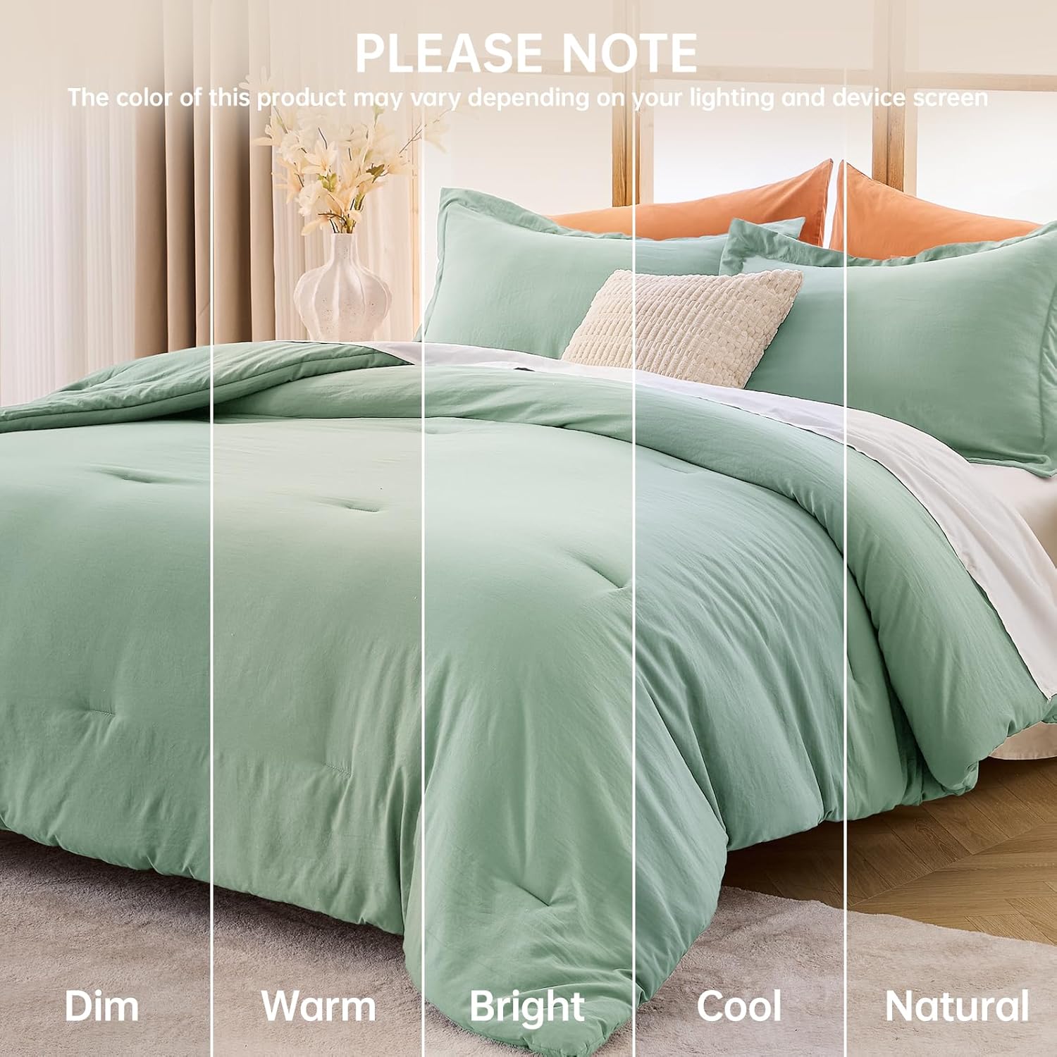MUXHOMO Queen Comforter Set, All Season Ultra Soft Down Alternative Bedding - 3 Piece Lightweight Bed Set Includes 1 Comforter (90"x90") and 2 Pillow Shams (20"x26"), Sage Green - Image 9