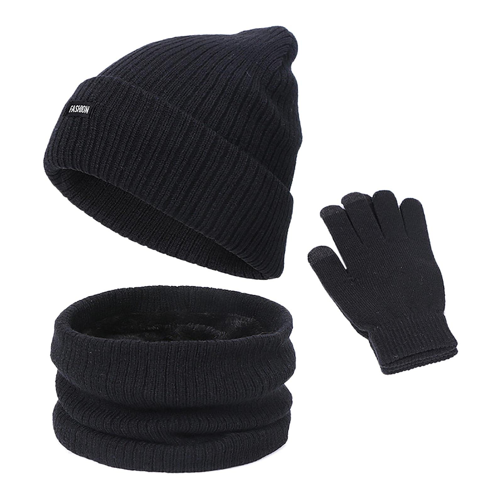 Beanie Hat Scarf Gloves Set Warm Soft Cotton for Ski Cycling Fishing Black|Clothing, Shoes & Accessories | Mens Accessories | Hats-image-16